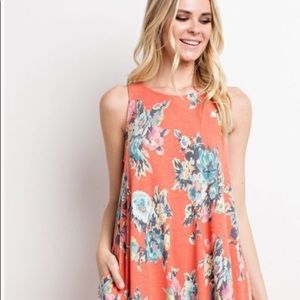 Coral floral tank dress